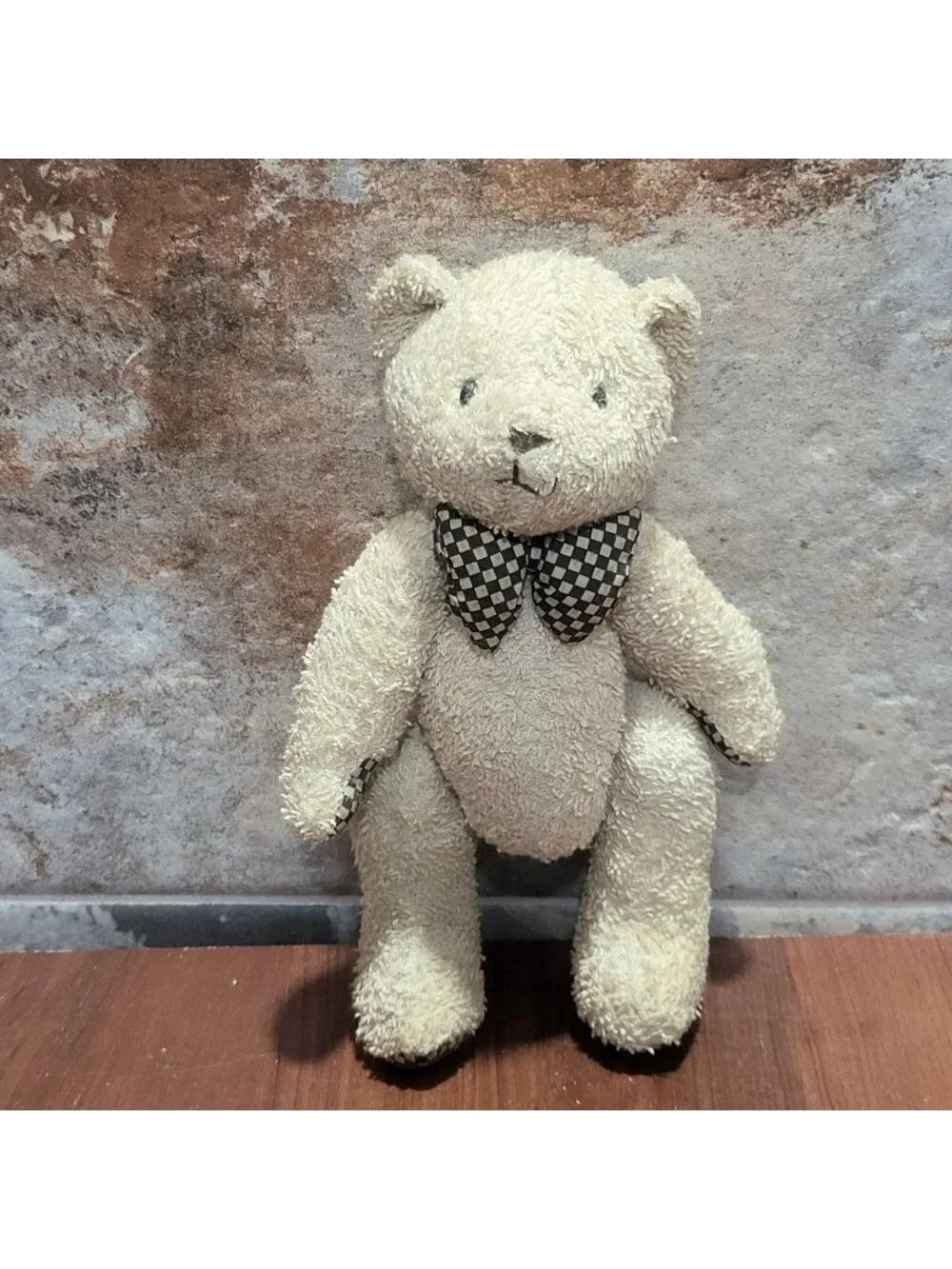 Vintage Tan Brown Teddy Bear Fully Jointed  Checkered Bow 9